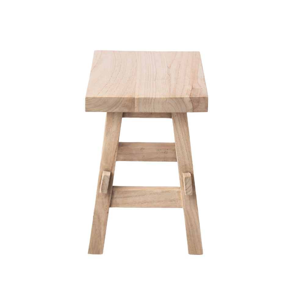 Evion 16.9" Rustic Farmhouse Solid Mindi Wood Handcrafted Accent Stool