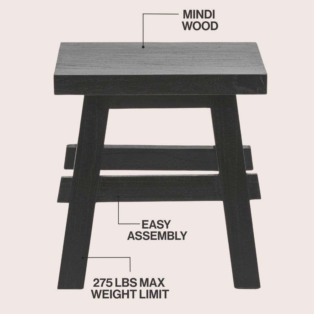 Evion 16.9" Rustic Farmhouse Solid Mindi Wood Handcrafted Accent Stool