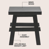 Evion 16.9" Rustic Farmhouse Solid Mindi Wood Handcrafted Accent Stool