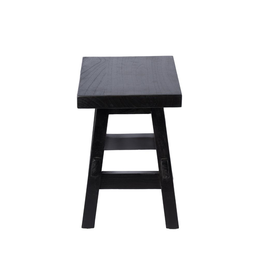 Evion 16.9" Rustic Farmhouse Solid Mindi Wood Handcrafted Accent Stool