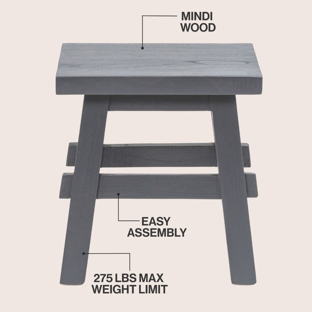 Evion 16.9" Rustic Farmhouse Solid Mindi Wood Handcrafted Accent Stool