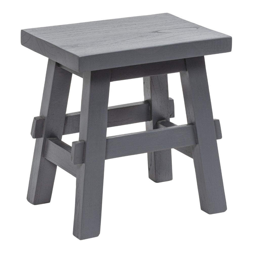Evion 16.9" Rustic Farmhouse Solid Mindi Wood Handcrafted Accent Stool