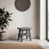 Evion 16.9" Rustic Farmhouse Solid Mindi Wood Handcrafted Accent Stool