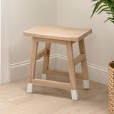Corvex 18.3" Classic Casual Handcrafted Solid Mindi Wood Accent Stool with Tipped Legs