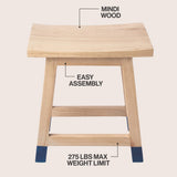 Corvex 18.3" Classic Casual Handcrafted Solid Mindi Wood Accent Stool with Tipped Legs