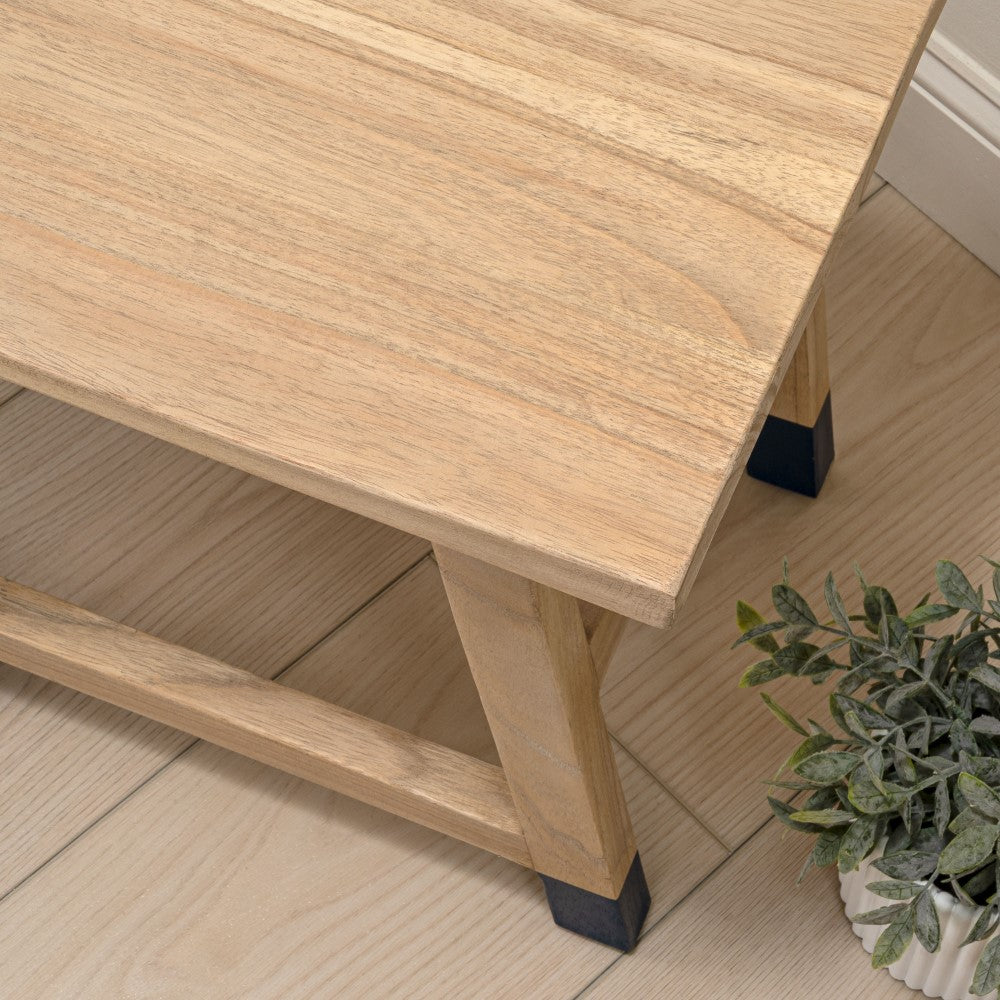 Corvex 18.3" Classic Casual Handcrafted Solid Mindi Wood Accent Stool with Tipped Legs