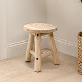 Alvero 13.8" Modern Minimalist Handcrafted Solid Teak Wood Accent Stool with Tri-Leg Base