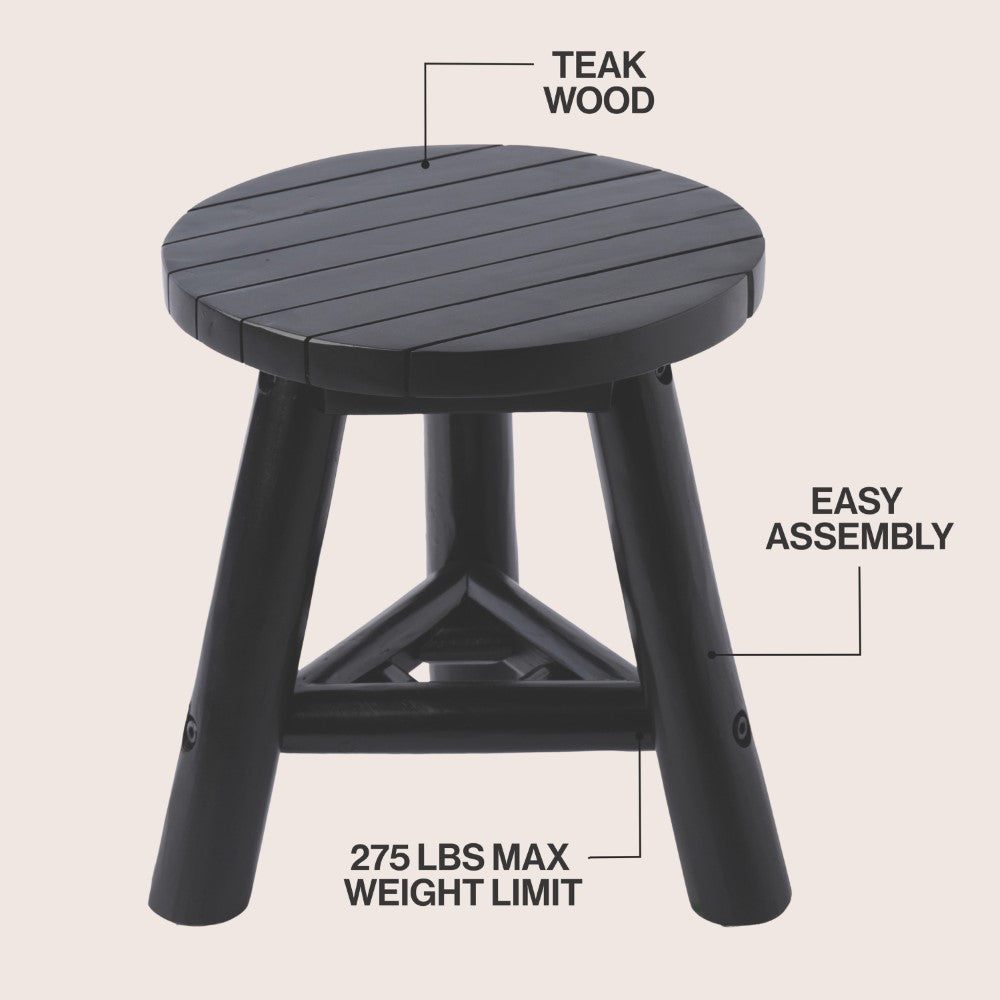 Alvero 13.8" Modern Minimalist Handcrafted Solid Teak Wood Accent Stool with Tri-Leg Base