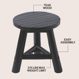 Alvero 13.8" Modern Minimalist Handcrafted Solid Teak Wood Accent Stool with Tri-Leg Base