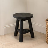 Alvero 13.8" Modern Minimalist Handcrafted Solid Teak Wood Accent Stool with Tri-Leg Base