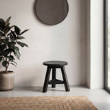 Alvero 13.8" Modern Minimalist Handcrafted Solid Teak Wood Accent Stool with Tri-Leg Base