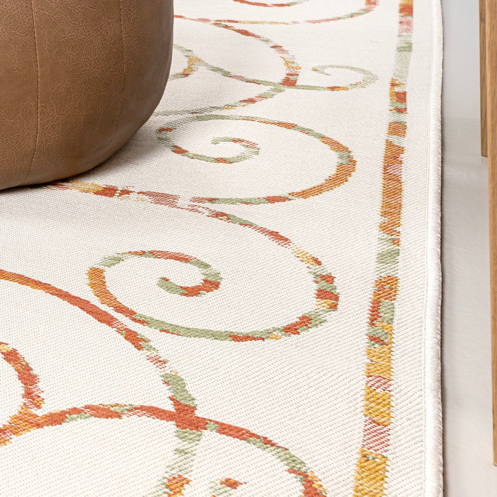 Ariadne Classic Cottage Filigree Scroll Reversible Machine-Washable Indoor/Outdoor Area Rug