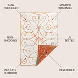 Ariadne Classic Cottage Filigree Scroll Reversible Machine-Washable Indoor/Outdoor Area Rug