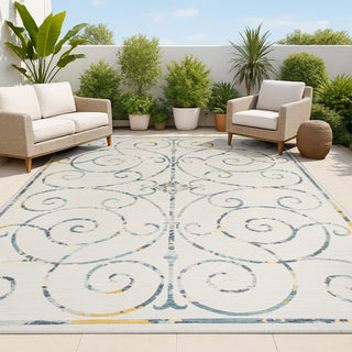 Ariadne Classic Cottage Filigree Scroll Reversible Machine-Washable Indoor/Outdoor Area Rug