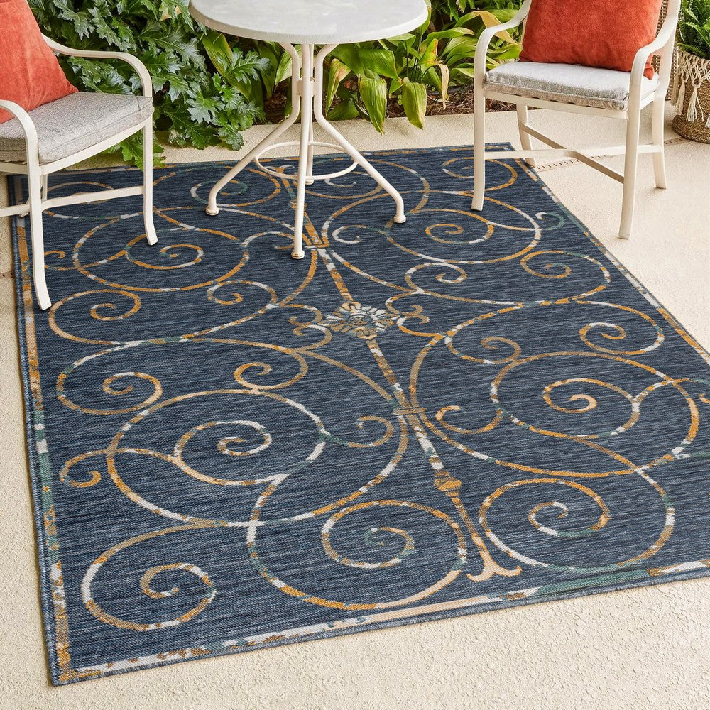 Ariadne Classic Cottage Filigree Scroll Reversible Machine-Washable Indoor/Outdoor Area Rug