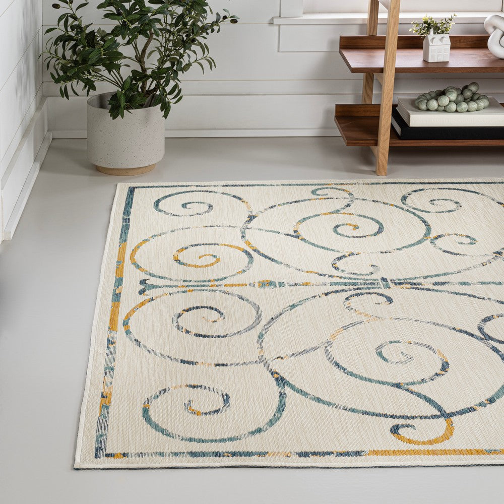 Ariadne Classic Cottage Filigree Scroll Reversible Machine-Washable Indoor/Outdoor Area Rug