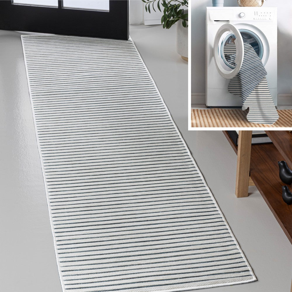 Eco Classic Coastal Pinstripe Reversible Machine-Washable Indoor/Outdoor Area Rug