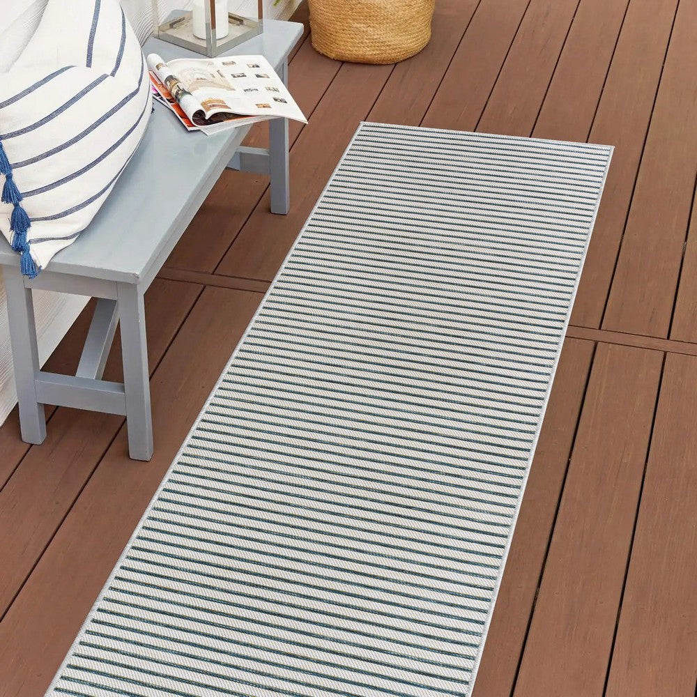 Eco Classic Coastal Pinstripe Reversible Machine-Washable Indoor/Outdoor Area Rug