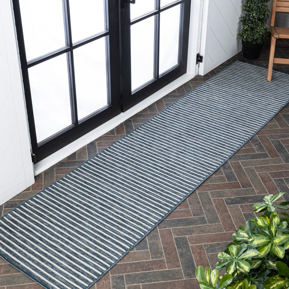 Eco Classic Coastal Pinstripe Reversible Machine-Washable Indoor/Outdoor Area Rug