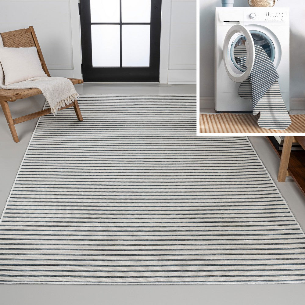 Eco Classic Coastal Pinstripe Reversible Machine-Washable Indoor/Outdoor Area Rug