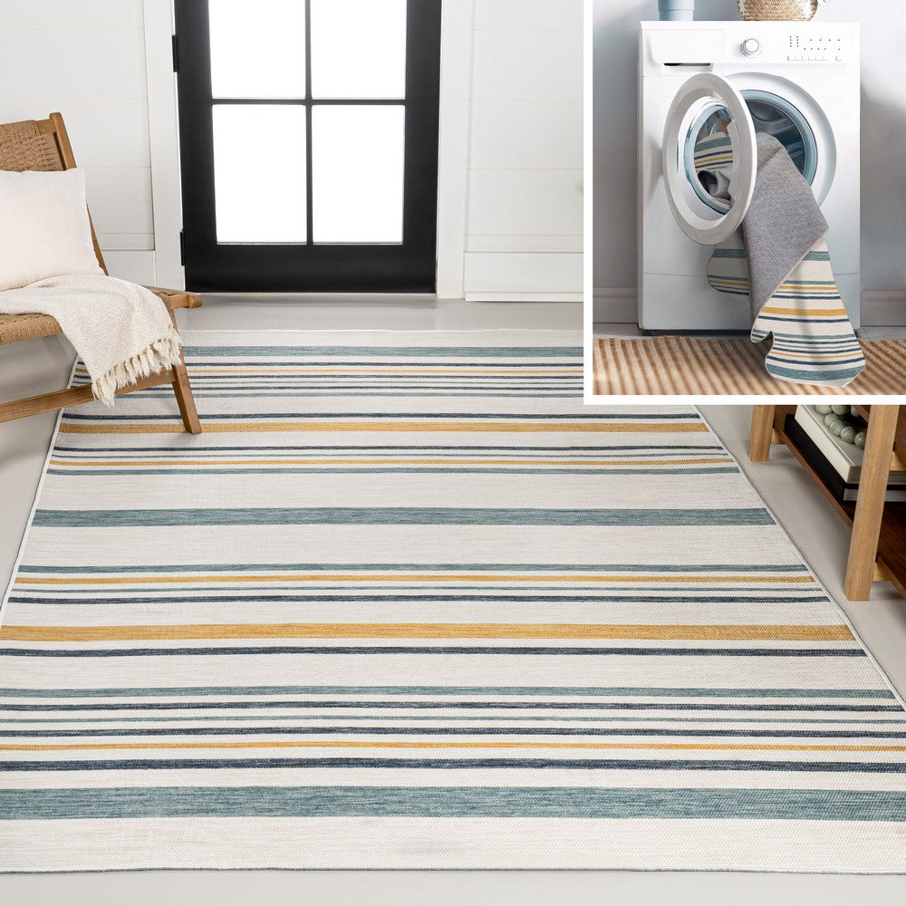 Remat Classic Coastal Ticking Stripe Reversible Machine-Washable Indoor/Outdoor Area Rug