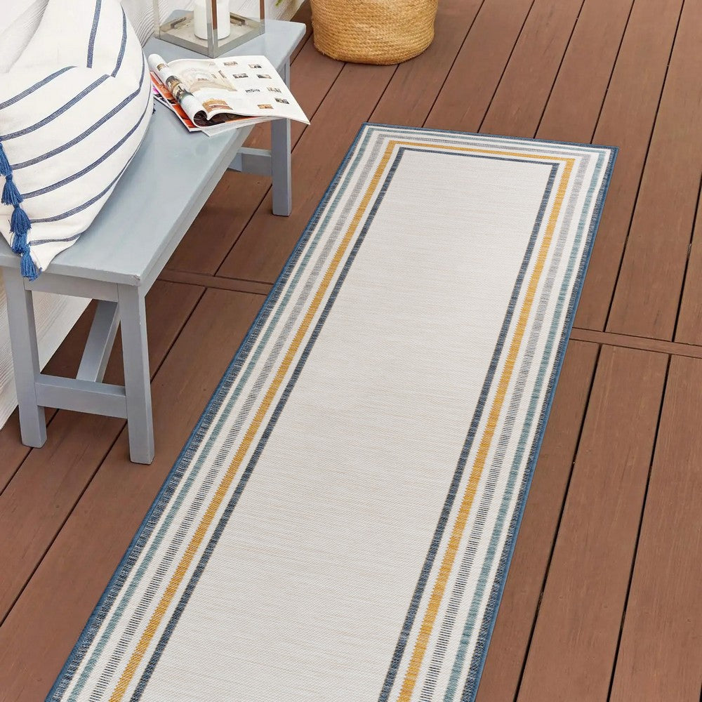 Homcomodar Classic Coastal Mitred Stripe Reversible Machine-Washable Indoor/Outdoor Area Rug