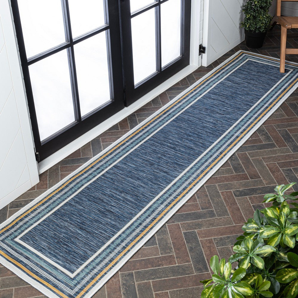 Homcomodar Classic Coastal Mitred Stripe Reversible Machine-Washable Indoor/Outdoor Area Rug