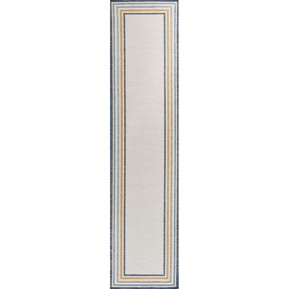 Homcomodar Classic Coastal Mitred Stripe Reversible Machine-Washable Indoor/Outdoor Area Rug