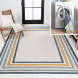 Homcomodar Classic Coastal Mitred Stripe Reversible Machine-Washable Indoor/Outdoor Area Rug