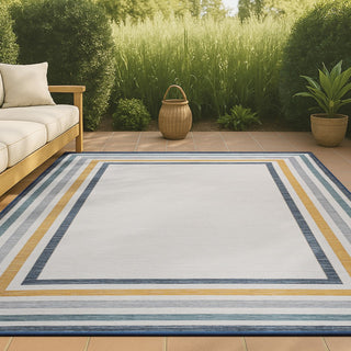 Homcomodar Classic Coastal Mitred Stripe Reversible Machine-Washable Indoor/Outdoor Area Rug
