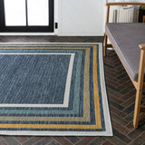 Homcomodar Classic Coastal Mitred Stripe Reversible Machine-Washable Indoor/Outdoor Area Rug
