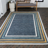Homcomodar Classic Coastal Mitred Stripe Reversible Machine-Washable Indoor/Outdoor Area Rug