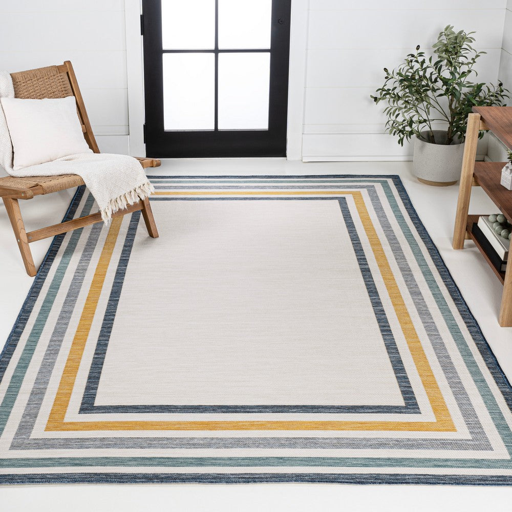 Homcomodar Classic Coastal Mitred Stripe Reversible Machine-Washable Indoor/Outdoor Area Rug