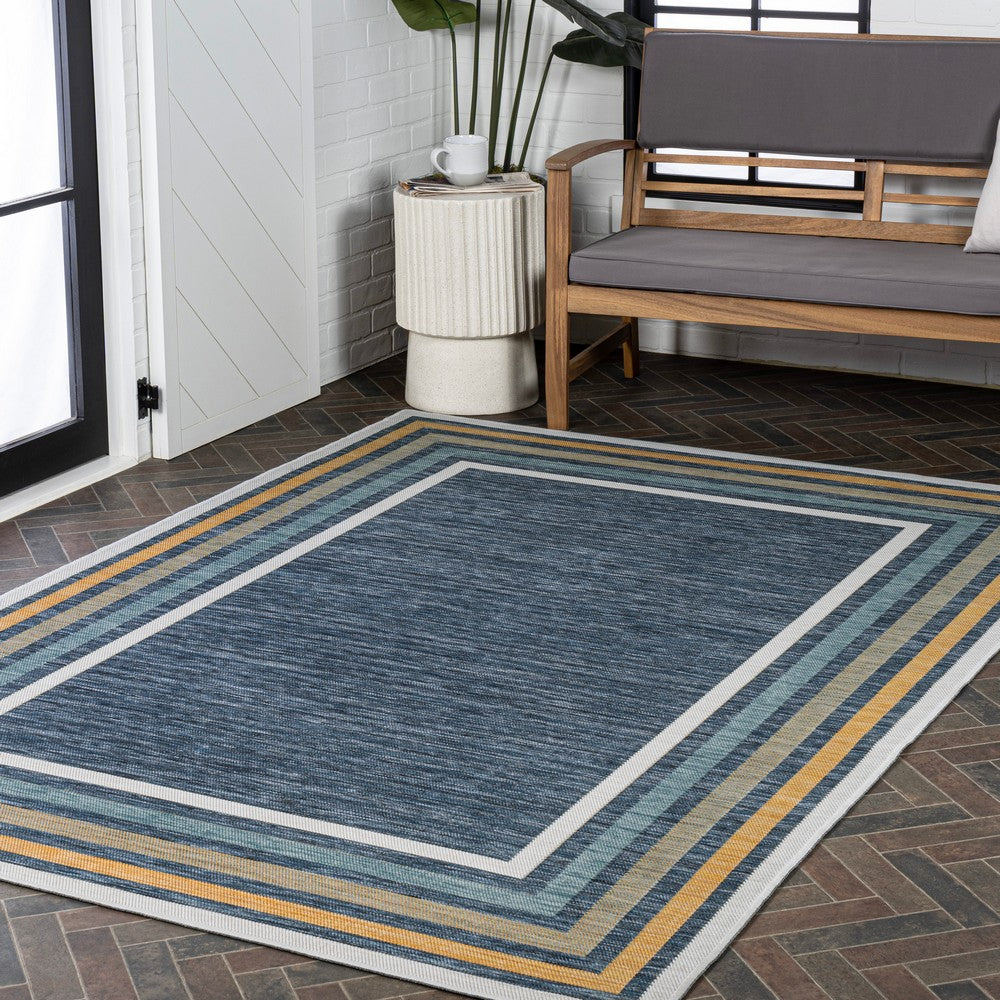 Homcomodar Classic Coastal Mitred Stripe Reversible Machine-Washable Indoor/Outdoor Area Rug