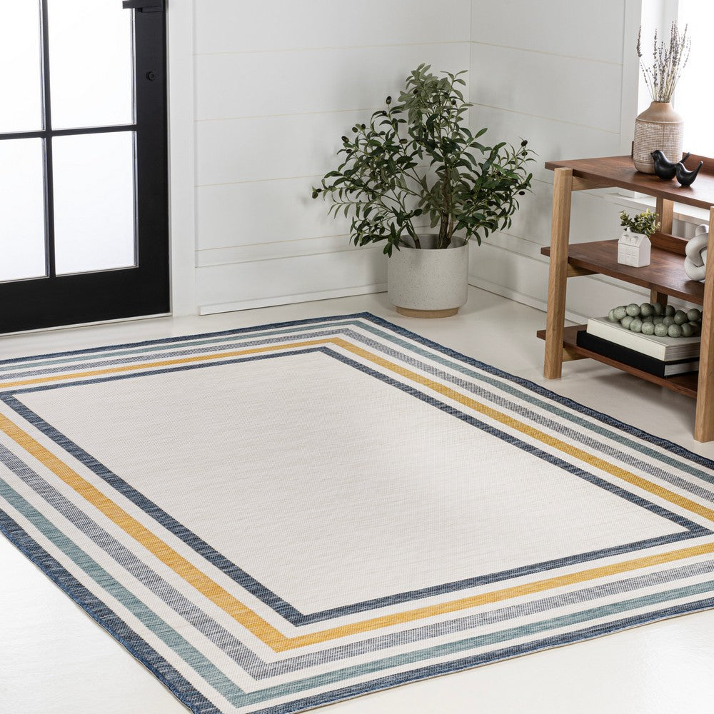 Homcomodar Classic Coastal Mitred Stripe Reversible Machine-Washable Indoor/Outdoor Area Rug