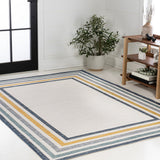 Homcomodar Classic Coastal Mitred Stripe Reversible Machine-Washable Indoor/Outdoor Area Rug