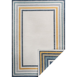 Homcomodar Classic Coastal Mitred Stripe Reversible Machine-Washable Indoor/Outdoor Area Rug