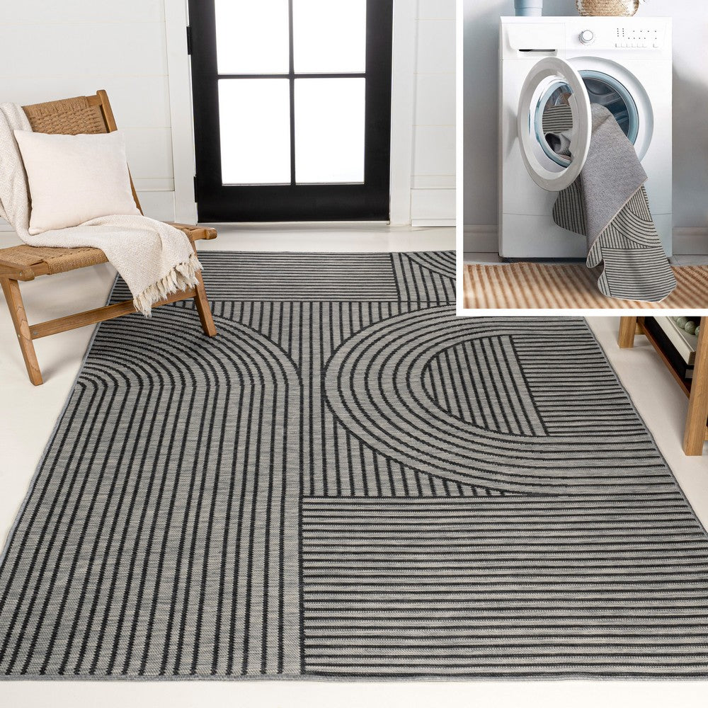Leah Mid-Century Modern Arch Stripe Reversible Machine-Washable Indoor/Outdoor Area Rug