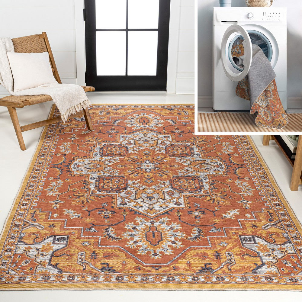 Langley Traditional Vintage Medallion Reversible Machine-Washable Indoor/Outdoor Area Rug