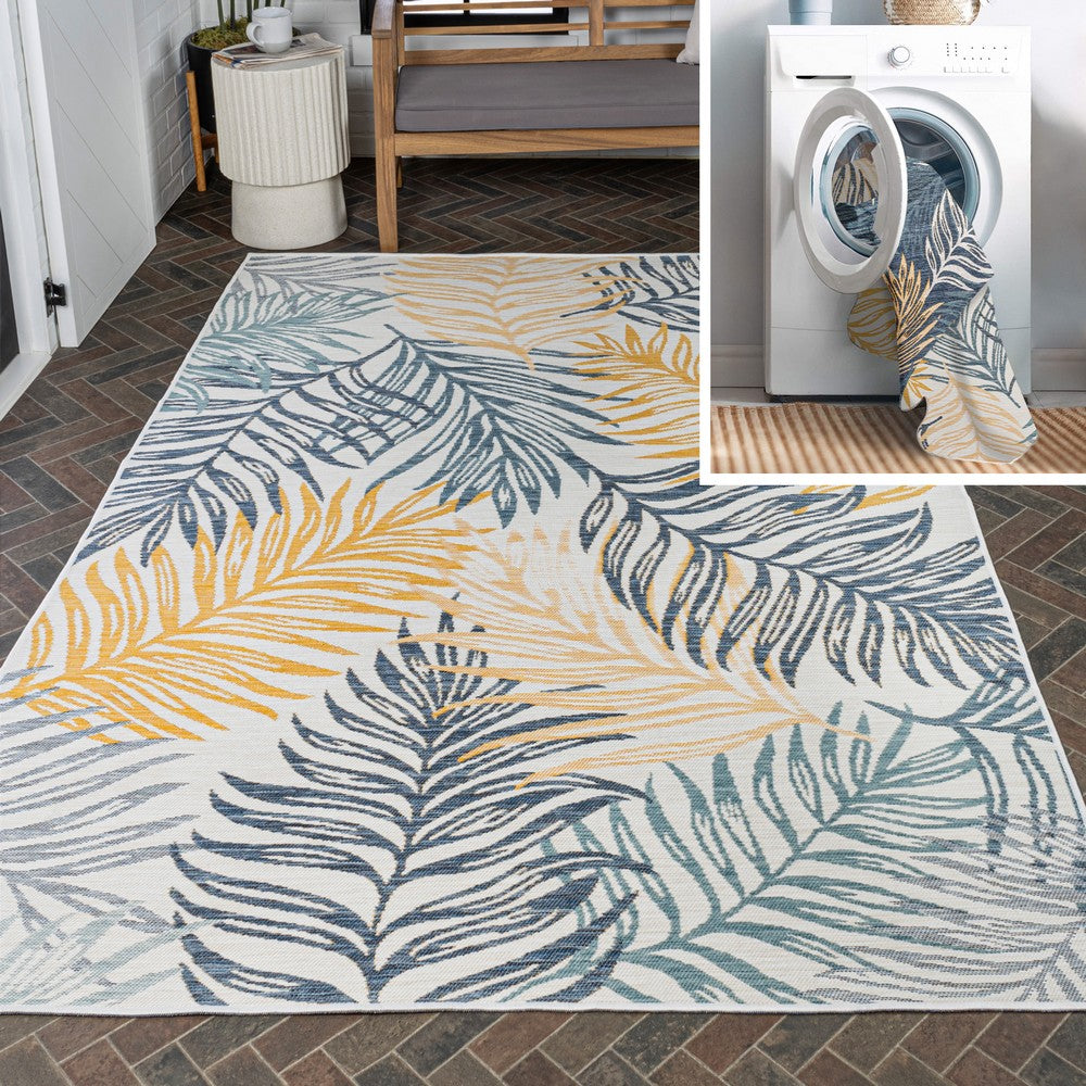 Veranda Coastal Casual Palm Frond Reversible Machine-Washable Indoor/Outdoor Area Rug
