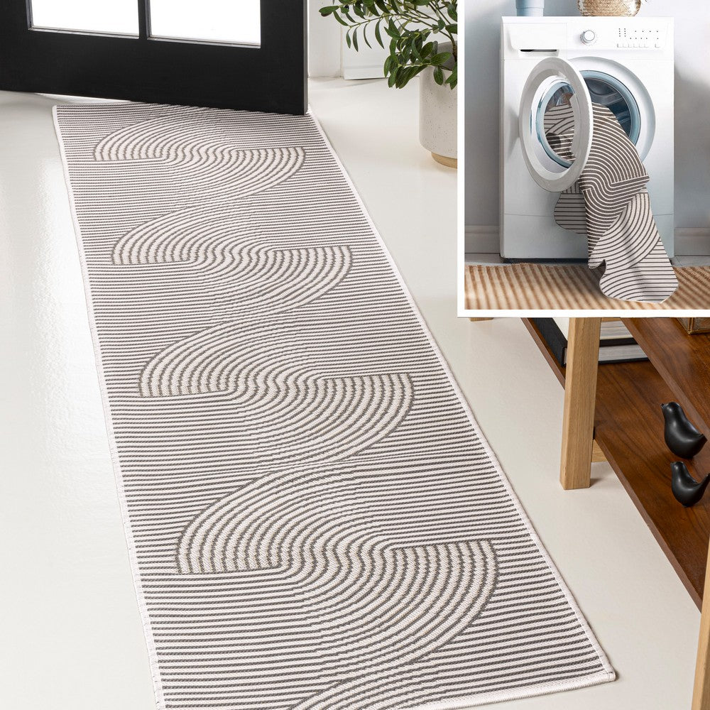 Cord Mid-Century Modern Curve Stripe Reversible Machine-Washable Indoor/Outdoor Area Rug