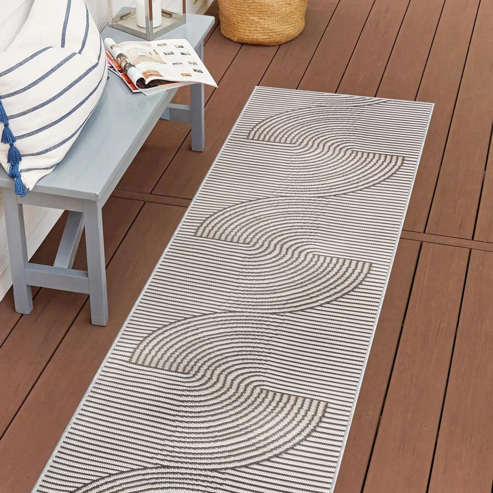 Cord Mid-Century Modern Curve Stripe Reversible Machine-Washable Indoor/Outdoor Area Rug