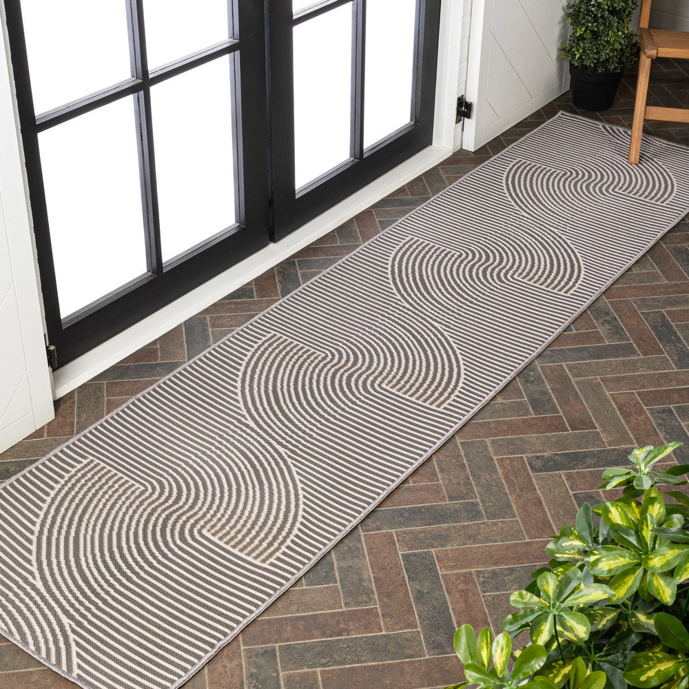 Cord Mid-Century Modern Curve Stripe Reversible Machine-Washable Indoor/Outdoor Area Rug