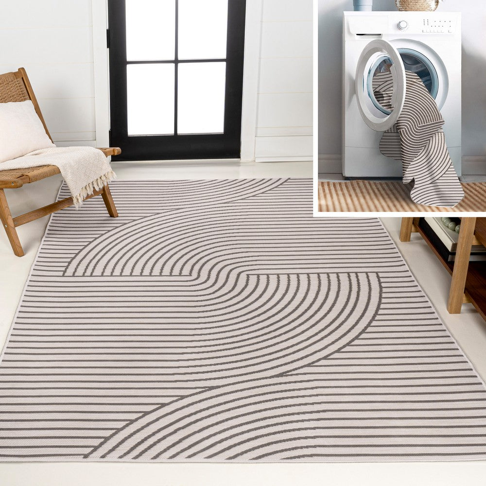 Cord Mid-Century Modern Curve Stripe Reversible Machine-Washable Indoor/Outdoor Area Rug
