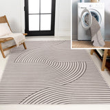 Cord Mid-Century Modern Curve Stripe Reversible Machine-Washable Indoor/Outdoor Area Rug