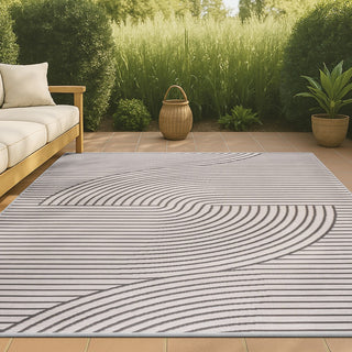 Cord Mid-Century Modern Curve Stripe Reversible Machine-Washable Indoor/Outdoor Area Rug