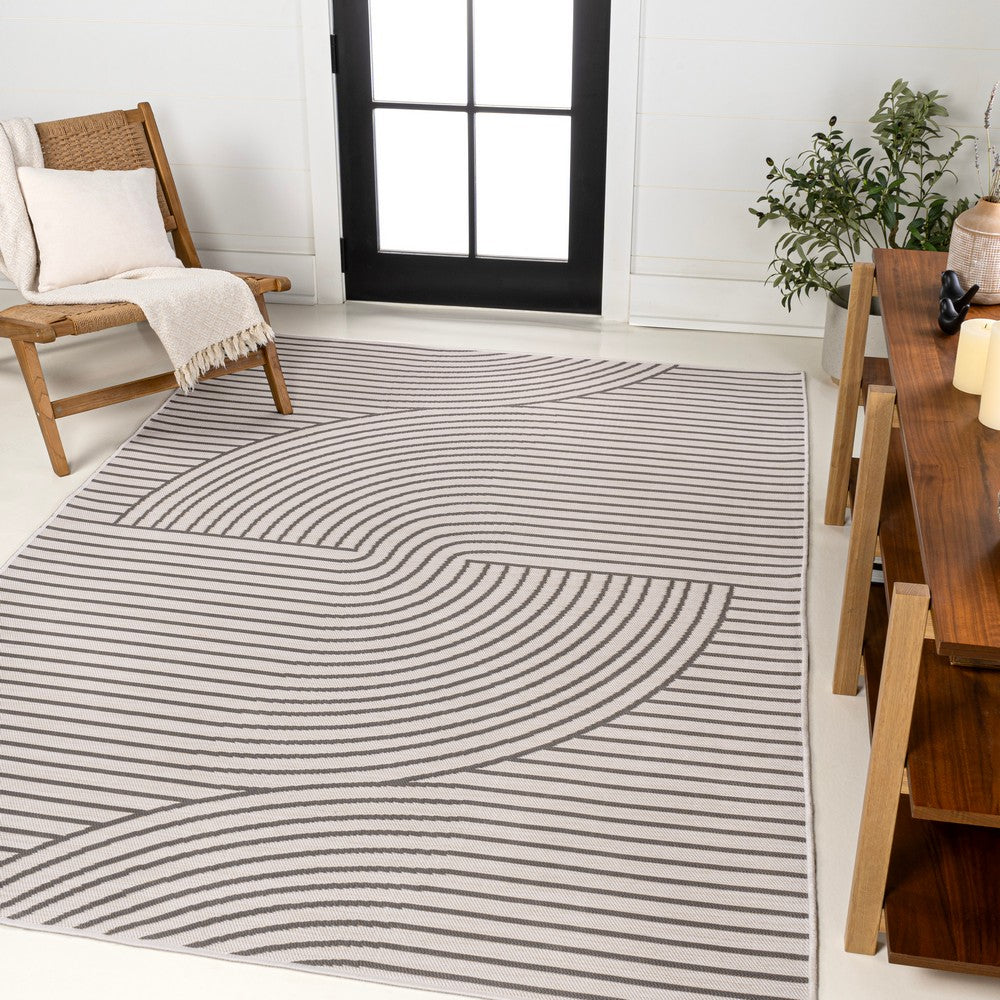 Cord Mid-Century Modern Curve Stripe Reversible Machine-Washable Indoor/Outdoor Area Rug