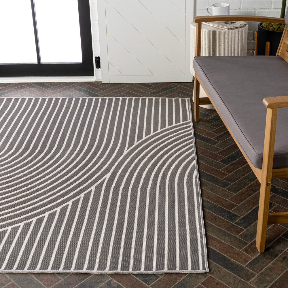 Cord Mid-Century Modern Curve Stripe Reversible Machine-Washable Indoor/Outdoor Area Rug