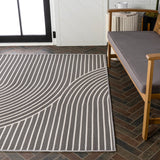 Cord Mid-Century Modern Curve Stripe Reversible Machine-Washable Indoor/Outdoor Area Rug