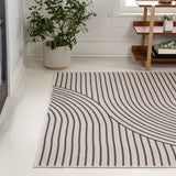 Cord Mid-Century Modern Curve Stripe Reversible Machine-Washable Indoor/Outdoor Area Rug